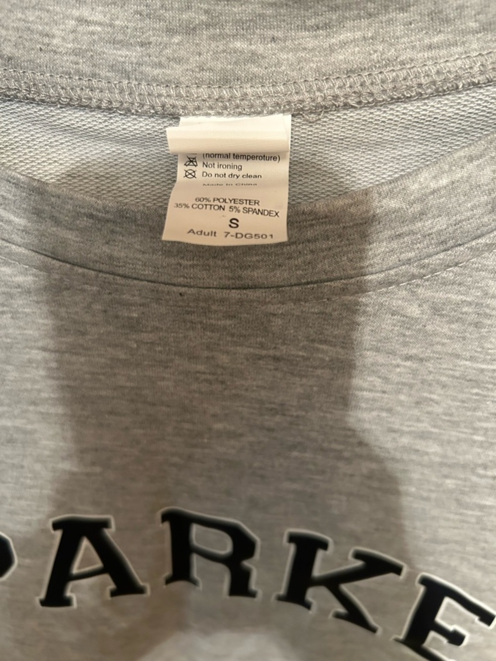 NEW w/out tags. Lightweight grey crewneck  'PARKE' knock-off  Sweatshirt size S - Picture 4 of 4